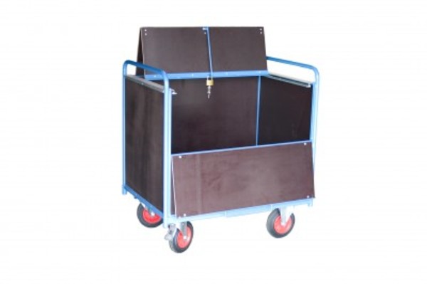 Chariot conteneur 500 kg habillage bois avec toit cadenassable