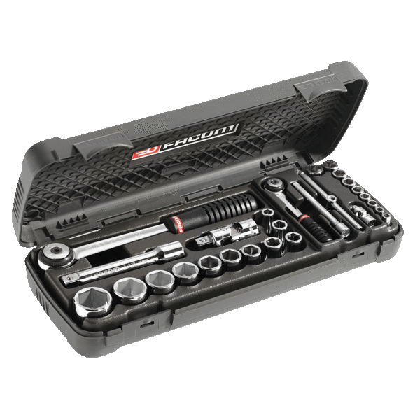 Coffret mixte clé + douilles 1/4' et 1/2' 6 pans métriques