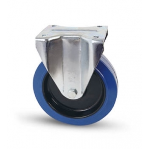 Roulette fixe en caoutchouc bleu de diamètre 125 mm