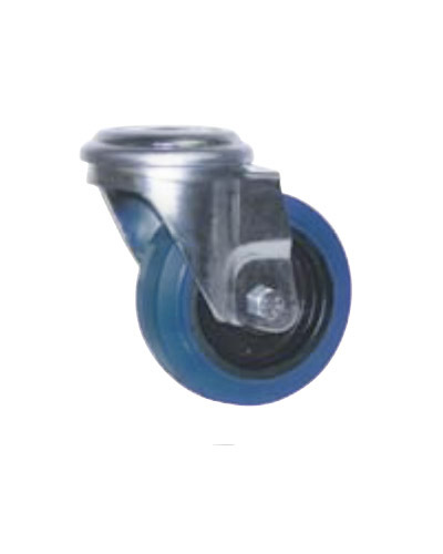 Roulette pivotante à oeil en caoutchouc bleu de diamètre 100 mm