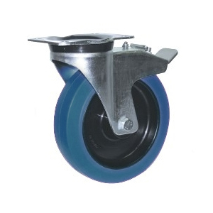 Roulette pivotante avec frein en caoutchouc bleu de diamètre 125 mm