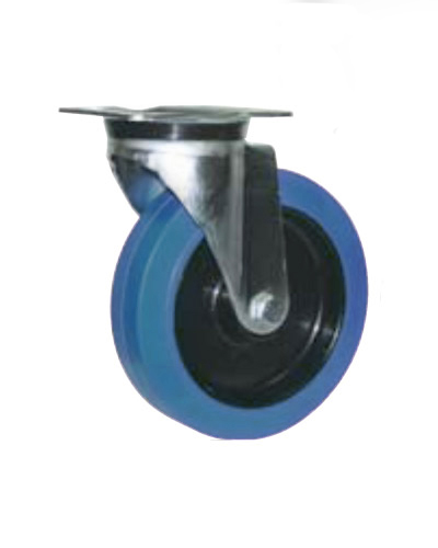 Roulette pivotante en caoutchouc bleu de diamètre 125 mm